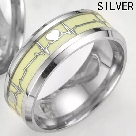 Glow in The Dark silver Heartbeat Ring - Picture 3 of 3